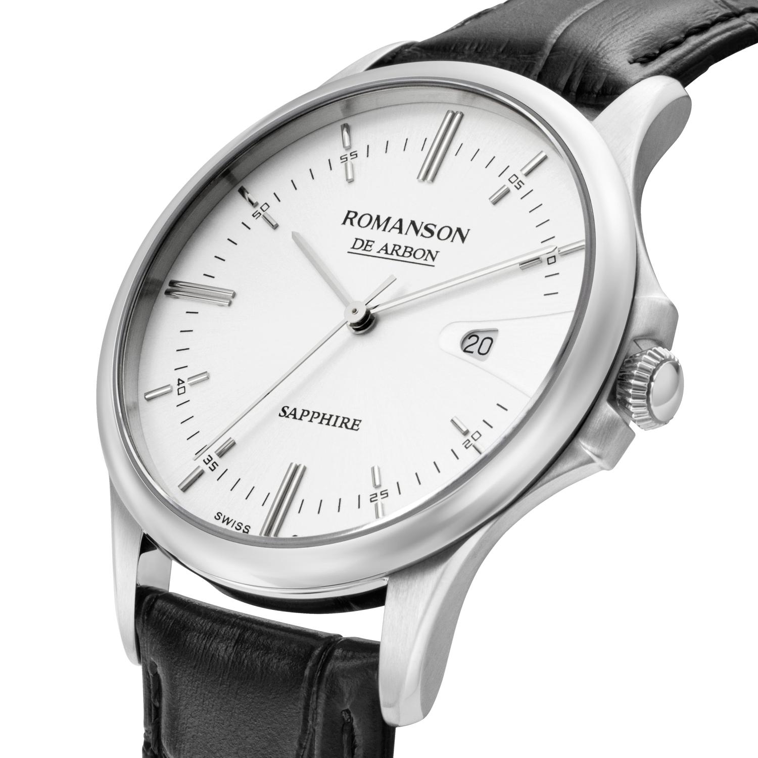 [로만손] 드아르본 슬릭 데이트 가죽시계 (RWCBMM5A1000WHWH0)