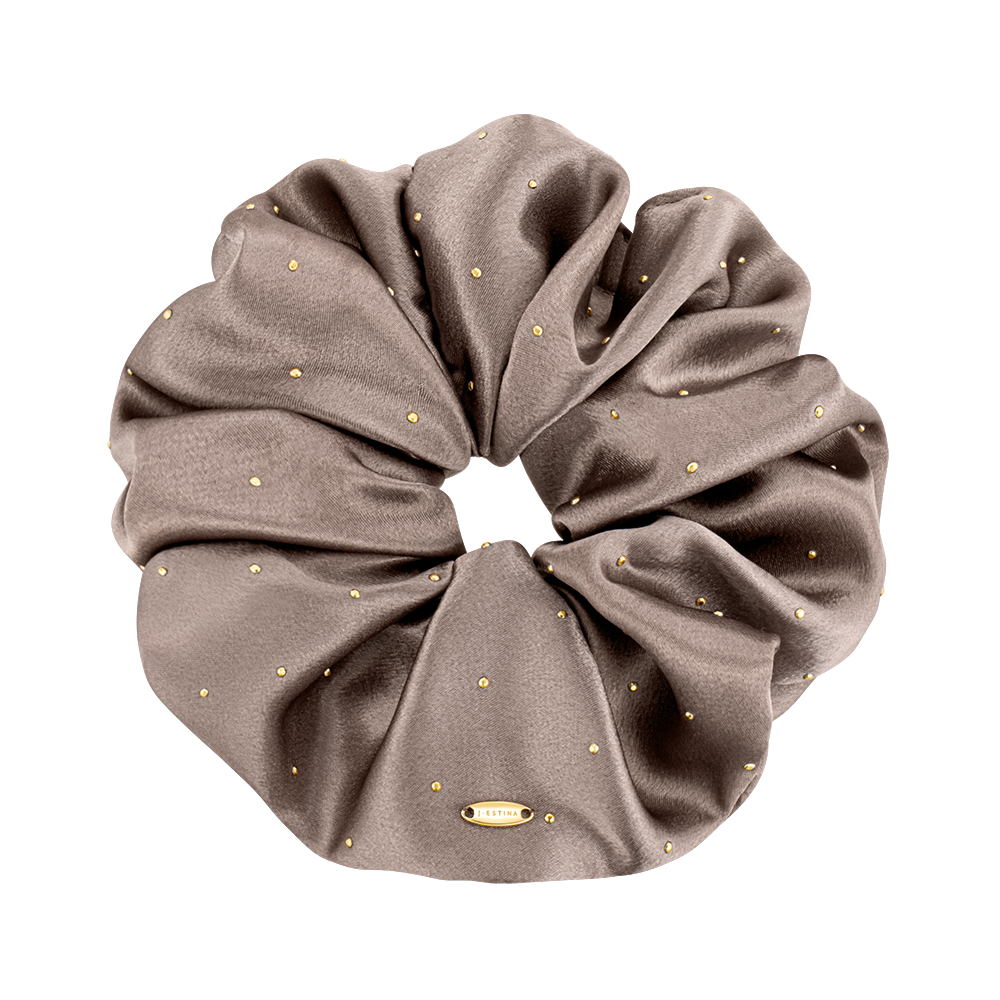 LALA J 새틴 도트 헤어 스크런치 - 헤이즐넛 베이지 (JALJHS3BF828FA000)