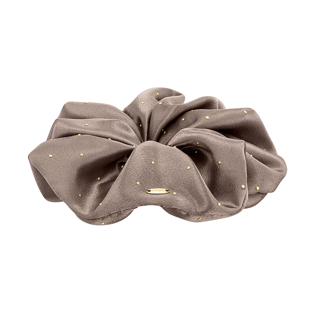 LALA J 새틴 도트 헤어 스크런치 - 헤이즐넛 베이지 (JALJHS3BF828FA000)