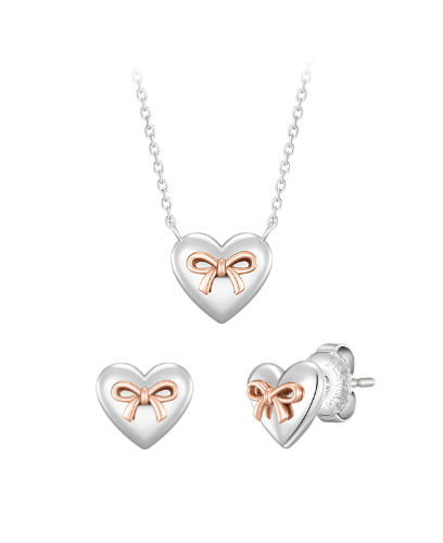 [아이유 PICK] 레이첼 리본 하트 목걸이+귀걸이 세트 (SET-J0-0206)